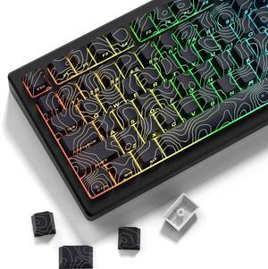 dagaladoo PBT Key caps,Black Topographic keycaps 60 75 100 Percent,Lines Backlit,Shine Through keycap Set,Side Print,Cherry Profile Keyboard caps for100%, 75%, 65%, 60% Keyboard(only keycaps)