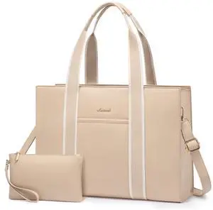 LOVEVOOK Laptop Bag for Women 15.6 Inch Laptop Tote Bag Waterproof Leather Work Bag 2PCs Vintage Computer Briefcase,Office Gifts for Women