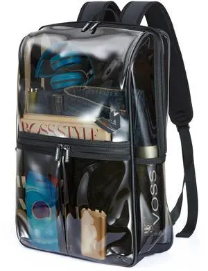 HIMZ WARRIOR Clear Backpack Heavy Duty Large for Adults, Men and Women, Durable Computer Daypack Backpacks with 15.6" Laptop Bag Casual for Work and Travel, Black (Gift Box)