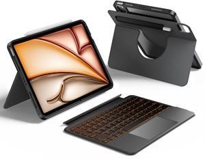 HOU Rotatable Keyboard Case for iPad Air 11 (M3/M2 2025), Magnetic Detachable Case with Keyboard for iPad Pro 11 (4th/3rd/2nd/1st Gen) and iPad Air (6th/5th/4th Gen) with Touchpad, Backlight - Black