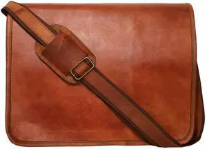 15-Inch Genuine Leather Messenger Bag for Men  Handmade Vintage Laptop Satchel, Crossbody Shoulder Bag with Adjustable Strap & Multiple Compartments