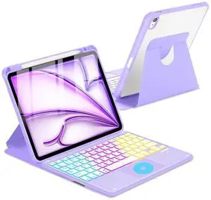 MePadKey Touchpad Keyboard Case for iPad Air 11 inch M3 2025/M2 2024 7th/6th Generation, 360 Rotation Cover with Wireless Backlit Detachable Keypad for Air 10.9" 5th 4th 4 5 6 7 Gen, Purple