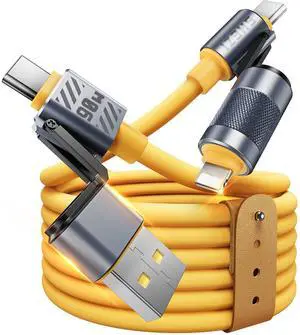 Jixivor Chubby Series 5FT-90W 4-in-1 USB C to Lightning Cable,[High-Speed Charging&Fast Data Transfer][CarPlay&Android Auto Support] Multi Charger Cord Combo Type C/Type A for iPhone Samsung i-Pad
