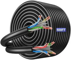 JARNHNG Cat6 Cable 500ft - Heavy Duty, Shielded, Waterproof, 550MHz, UV Resistant 26AWG Cat 6 Ethernet Cable 500 ft, Suitable for Indoor and Outdoor Use