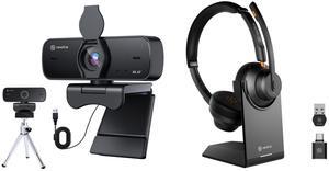 N newline 4K HD PC Webcam-NewEye 60 & Wireless Headsets AI Noise Cancelling Conferencing Headset for Office