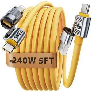 [Chubby Silicone] 4-in-1 USB C to Lightning Cable,5FT 240W Charging Cord Fast Charging&Data Transfer,CarPlay& Android Auto,Multi Charger Cord Combo Lightning/Type C/USB A Port for iPhone Samsung i-Pad