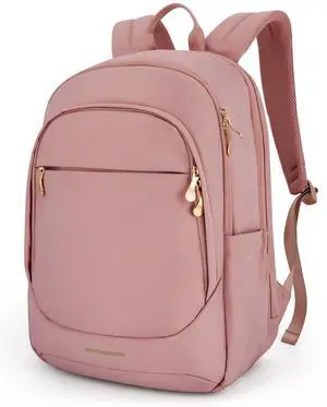 LIGHT FLIGHT Travel Backpack for Women, 15.6 Inch Laptop Backpack with USB Charging Hole, Water Resistant College Bookbag, Large Capacity Black Computer Backpacks for Work, Dull Pink