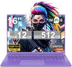 Laptop 16" 12GB+512GB SSD Celeron N5095 Up to 2.9 GHz Win 11 Laptop Support 512GB TF 1TB SSD Expand Notebook with 1920*1200 FHD 5G WiFi BT 4.2 Webcam Cooling Fan for Students and Business-Purple