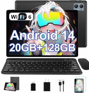 SUAAT 2025 Tablet 10 inch Android 14 Tablets with Keyboard Mouse, 20GB RAM 128GB ROM 1TB Expand 2 in 1 Tablet with Octa-core 6000mAh, HD IPS Display, Widevine L1, 5G WiFi 6, Dual Camera, GMS (Black)