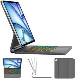 KVAGO iPad Air 11 Inch Case Keyboard(M2 2024)& iPad Pro 10.9 inch (5th/4th Gen) Magic Keyboard, Easy-Set Floating Cantilever Stand, Precision Multi-Touch Trackpad, Multi-Color Backlit Key, Space Black