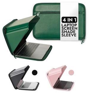 13" MacBook Laptop Sun Shade Sleeve with Built-in Hood | 4-in-1: Screen Shade, Privacy, Heat Protection, Contrast Enhancement | Made in Hemp and Vegan Leather - Green