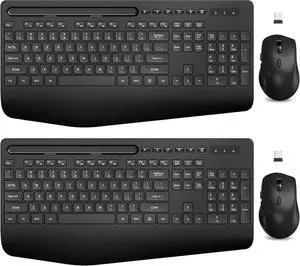 SABLUTE Wireless Keyboard and Mouse, Wrist Rest, Phone Holder, 2.4G Lag-Free Ergonomic Keyboards Mouse Combo, Silent Keyboard Cordless Set for Computer, Laptop, Windows (2 Pack)