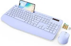 SABLUTE Wireless Keyboard and Mouse, Wrist Rest, Phone Holder, Batteries Included, 2.4G Lag-Free Ergonomic Keyboards Mouse Combo, Silent Keyboard Cordless Set for Computer, Laptop, PC, Windows, Purple