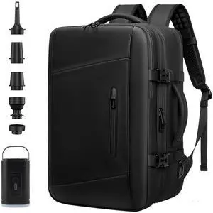 MEKOTRIN Vacuum Travel Backpack, 60L Expandable Airback Backpack with Pump, Vacpack Backpack with Anti-Theft Lock, Water-proof Compression Work Backpack for Women Men Laptop Weekender Hiking(Black)