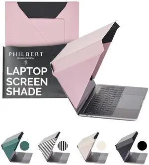 Philbert Danish Design 4-in-1 Laptop Sun Shade - Slim Hood Screen Shade, Privacy Screen, Heat Protection, & Contrast Enhancement - Universal, Foldable, & Lightweight - Fits 12"/13"/14" Laptops - Pink
