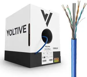 Voltive Cat6 Riser (CMR), 500ft, Blue - Solid Bare Copper Bulk Ethernet Cable - UTP - 600MHz - UL Certified & ETL Verified