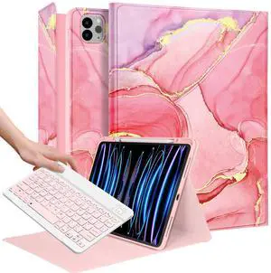 Wazzasoft for iPad Air 13 inch Case 2024 M2, for iPad Pro 12.9'' Case with Keyboard Pencil Holder Folio Tablet Cover Women Girls Cute Kawaii Flower Art for Apple Air 11, Pro 12.9