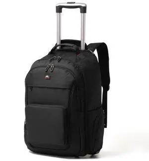 WIRABO Rolling Backpack for Laptop 15.6 inch, Waterproof Travel Bag with Wheels, Business Carry on Luggage, Multi-compartments, Adjustable Aluminum Telescopic Handle, Black