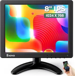 Eyoyo 8 Inch Small Monitor, 1024x768 4:3 IPS Mini Screen Support HDMI/VGA/AV/BNC Input with Remote Control & Built-in Speakers, Security Monitor for Computer Raspi CCTV Camera