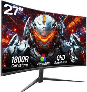 Gawfolk 2K 165Hz Curved Monitor, 27 Inch QHD 2560x1440p 144Hz Gaming Monitor with AMD FreeSync, Flicker-Free, 2X HDMI 2.0, DP 1.4, Ultra-Thin Frameless 1800R Screen PC Monitor