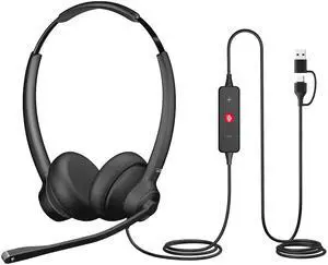 Cyber Acoustics Professional USB Headset with AI Noise Cancelation (AC-404) - AI Noise Canceling Mic Eliminates Background Noise in Any Environment for Professional Calls, USB-C or USB-A Compatible