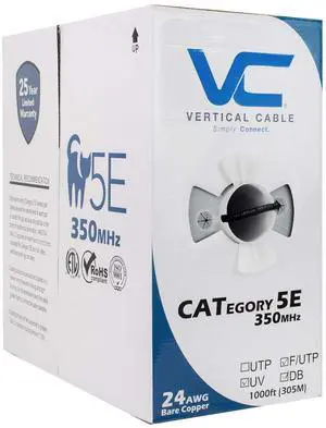 Vertical Cable CAT5E, Shielded Dual Jacket, Direct Burial, 1000ft, Black, Bulk Ethernet Cable