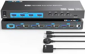 4K HDMI KVM Switch 4 Computers 1 Monitor, ANXQQ 4 Port KVM Switch EDID Function Share 4 USB 3.0 Ports for Use with Keyboard Mouse Printer, Included Wired Remote, Power Adapter, HDMI Cable, USB Cable