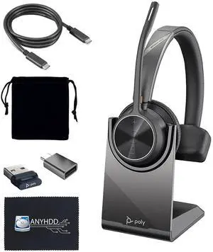 Poly Voyager 4310 UC Wireless Headset + Charge Stand - Connect to PC/Mac & Cell Phone, Single-Ear Headset with Mic + Charging Station + USB A to C Adapter + USB C-C Cable + Pouch + Microfiber Cloth