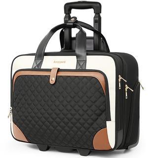 Arcoyard Rolling Laptop Bag, Rolling Briefcase for Women with Waterproof Pocket, 17.3 Inch Computer Bag, Underseat Carry On Luggage with Wheels for Work Travel Business, Lightweight Beige Brown