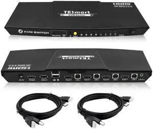 BuyTESmart 4-Port KVM HDMI 2.0 Video Switch - 4K@60Hz, QHD@144Hz - Audio Output & USB Sharing - 4x1 for PC, Laptop, Gaming Console, TV