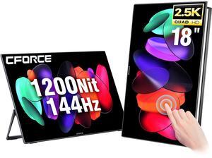 c-force 18" (Mini LED) Portable Monitor 2.5K 2560x1600 144Hz QHD Travel-Portable Laptop Touch Screen, 100% DCI-P3, 1200cd/m2, HDR1000, External Monitor for Laptop Phone PS5 Switch, VESA & Metal Body