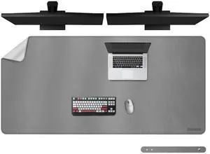 Chihein PU Leather Large Desk Pad 55.1" x 27.6" Dual Side Office Desk Pad, Large Mouse Pad, Waterproof Writing Desk pad for Office/Home/Gaming(Gray/White)