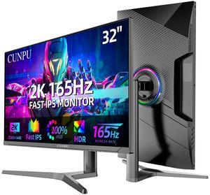 CUNPU 32 Inch Gaming Monitor QHD (2560 x 1440) 2K IPS Panel, 165Hz, 1ms GTG, sRGB 100%,Freesync, HDR10, VESA Mountable,Displayport, HDMI, Height/Tilt/Swivel/Pivot Adjustment, PC Monitor for Gamers