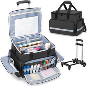 CURMIO Rolling Teacher Tote Bag with Wheels, Teaching Work Bag with Padded Sleeve for up to 14" Laptop for Teaching, Office, Black(Bag Only)
