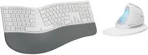 DeLUX Full Size Ergonomic Keyboard and Mouse Combo, Wireless Split Keyboard and Vertical Mouse with OLED Screen-White