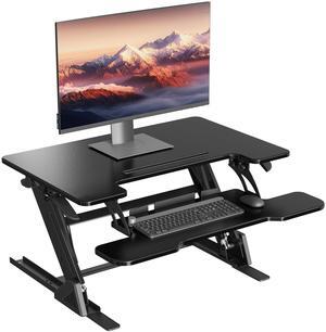 BONTEC Standing Desk Converter, Height Adjustable Dual Tiered Computer Workstation, Capacity of Supporting 15kg,Table Length 32in