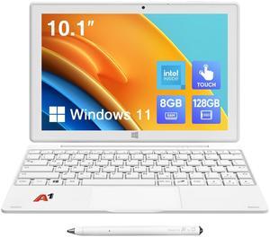 ECOHERO 2-in-1 Detachable Touch Screen Laptop, 8GB DDR4 RAM, 128GB SSD, 10.1" Win 11 Tablet with Keyboard, Pentium N5030 (Up to 3.1GHz), Dual-Band WiFi, Bluetooth, USB 3.0, Dual Camera