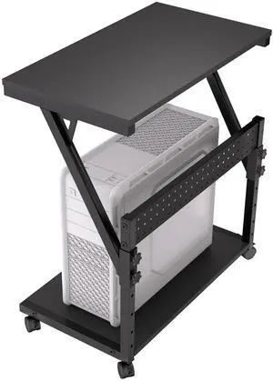 Faesun Computer Tower Cart - Height Adjustable PC Stand, 2-Tier ATX-Case CPU Holder Home Office Gaming Desk Accessories with Rolling Lockable Wheels, Laptop Table Standing Computer Desk, Rustic Black