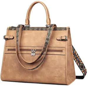 FADEON Laptop Bag for Women Designer PU Leather Large Tote Bags Packpack Purses with 15.6 Laptop Compartment Travel Shoulder Handbag Brown