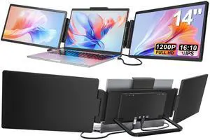 Laptop Screen Extender, 14" 1200P FHD IPS Triple Portable Monitor 16:10 for 13.3"-16" Laptops, Type-C/HDMI Plug & Play Extended Monitor for Mac/Wins/Android/Chrome