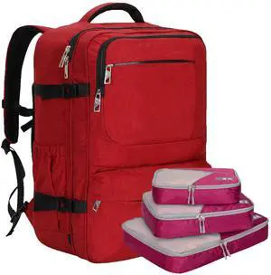 Hynes Eagle 44L Carry on Backpack Airline Approved Travel Backpack for Men Women Large Laptop Backpack 17 inch Nylon Backpack Overnight Weekender Duffel Bag Red with 3PCS Packing Cubes