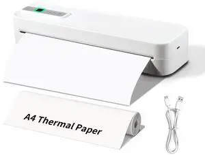 SLCZCZ Travel Thermal Wireless Portable Printer, Bluetooth & USB Inkless Printing Inkless Printer Support A4/A5 Thermal Paper, Compatible with Android & iOS Phone/Laptop White