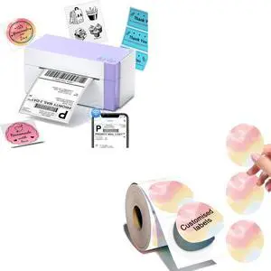 344WF Shipping Sticker Printer with 750pcs Label Stickers for Shipping Packages, Upgraded 300dpi Wi-Fi Sticker Printer Machine, 100mm/s High-Speed Printing for Small Business Thermal Label Homemade Co