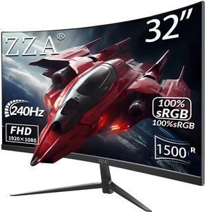 ZZA 32" 1K HDR Gaming Curved Monitor - FHD (1920x1080), 240Hz,1500R, 1ms, Extreme Low Motion Blur, FreeSync Premium, VESA Mountable, DisplayPort, HDMI