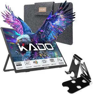 Kado Portable Monitor 15.6'' FHD 1080p Aluminum Foldable Stand Set, USB-C HDMI Gaming Monitor Ultra-Slim IPS Display Built-in Speakers, External Monitor for Laptop PC Phone Mac Xbox PS4/PS5 Switch