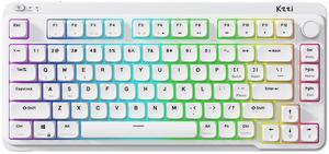 KZZI i75 Low Profile Mechanical Keyboard with Volume Knob, 75% Wireless Keyboard Tri-Mode BT/2.4G/Wired Gaming Keyboard Hot Swappable RGB Backlit, Gasket Mount Structure, Linear Red Switch-White