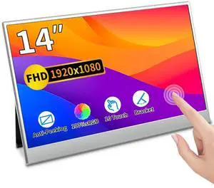 Magedok Portable Monitor,14"Touchscreen Monitor,FHD 1080p,100% sRGB Display,with USB-C,HDMI,Mini DP,Folding Kickstand Extend Second Screen for Laptop/PC/Phone/Game Console