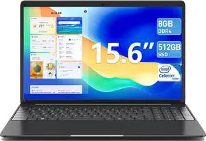 PKHOZ Laptop Computer, 8GB RAM, 256GB SSD, 15.6 Inch Laptops, Quad Core Celeron Processor, Mini HDMI, Webcam, 2.4G/5G WiFi, Type-C, 8 Hrs Long Battery Life, 512GB TF Card Expansion