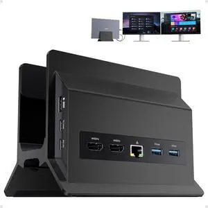 PULWTOP USB C Laptop Docking Station Dual Monitor, 11 in 1 Vertical Dock with 2 HDMI 4K, 3 USB A/C 10Gbps, 2USB-A 5Gbps, USB A 2.0, Ethernet, Docking Station Stand for Type-C Laptops - Black