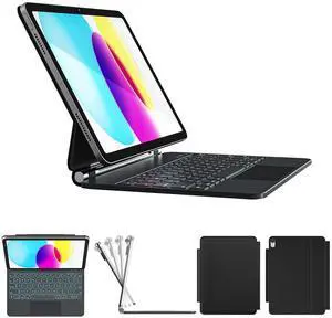 RAYMCRAFT for iPad 10th Generation Case with Keyboard, Magic-Style Keyboard Stand, Springy Backlit Keys, Stain-Resistant Surface, Multi-Touch Trackpad, for iPad 10th Gen 10.9" 2022,Black
